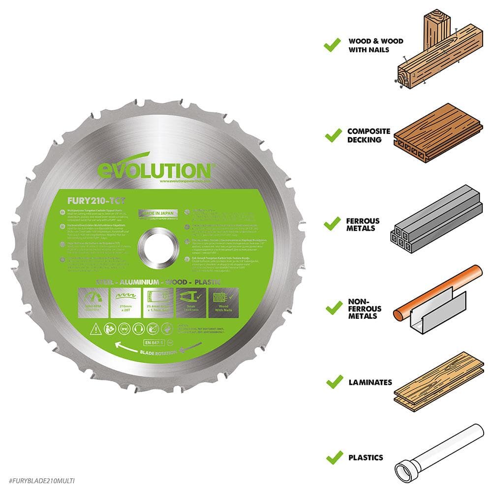 Evolution 210mm list kutne i stolne pile za više materijala 20 zuba
