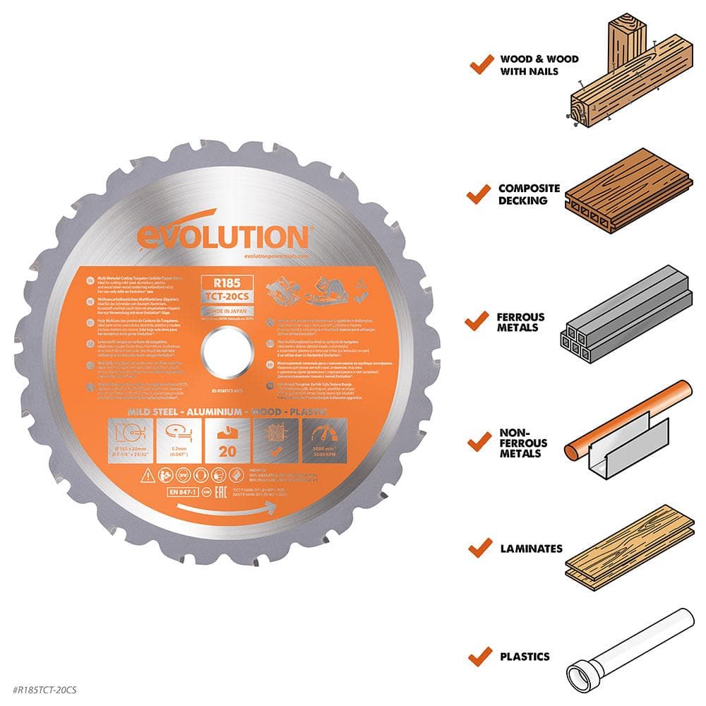 Evolution 185mm list za više materijala, 20 zuba, R185TCT-CS za kružne i preklopne pile