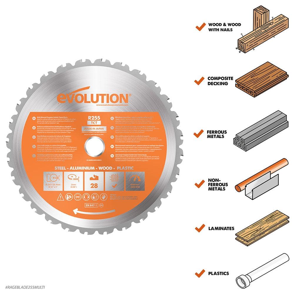 Evolution 255mm list za kutne i stolne pile za više materijala, 28 zuba