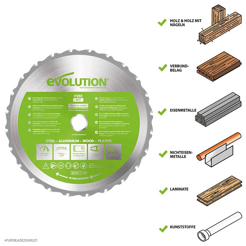 Evolution 255mm višenamjenski TCT list kutne i potezne pile - 24 zuba